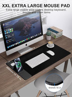 TopMade 4-in-1 Mouse Pad with 15W Wireless Charging, Foldable Phone Holder, 31.5" x 15.75" XXL Large Desk Pad, Gaming Mousepad with Ultra-Smooth Surface, Non-Slip Base, Waterproof Desk Mat, Black