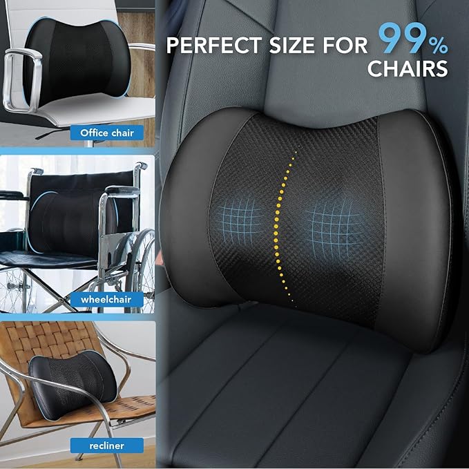 Lofty Aim Lumbar Support Pillow for Car, Memory Foam Lumbar Pillow for Lower Back Pain Relief - Back Cushion for Driving, Chair Support for Car-Office Chair, Wheelchair - Black