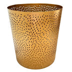 TUP THE URBAN PORT 10" Decorative Iron Wastebasket Trash Can | Matte Gold | Leaf Etched Design