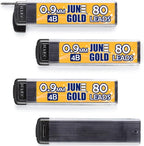 June Gold 320 Pieces, 0.9 mm 4B Lead Refills, 80 Pieces Per Dispenser, Bold Thickness, Break Resistant Lead/Graphite, 1.0 mm Compatible (Pack of 4 Dispensers)