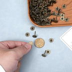 100 Pcs Heavy Duty Thumb Tacks, 7/16 Inch Flat Head Carpet Tacks, Decorative Extra Long Push Pins for Office Home Furniture Upholstery Carpets Wood Surfaces(Antique Brass)