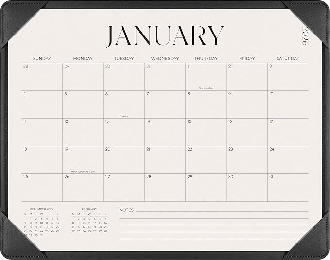 Simplified Desk Calendar 2026-2027 with Desktop Mat, Desk Pad Calendar from January 2026 to June 2027, 14 x 11 Inch, Desk Blotter Calendar for Home Office and School, Easy Planning, Black