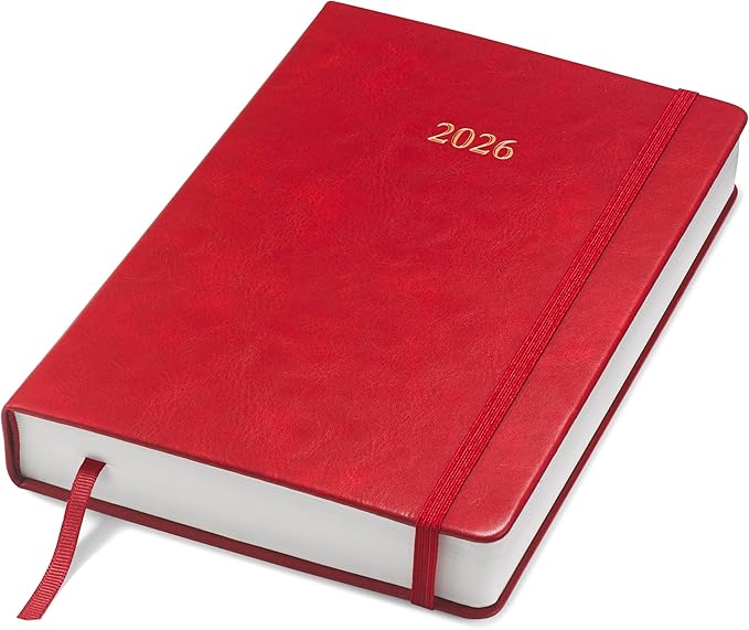 Wykeham's Executive 2026 Daily Journal Planner – US Public Holidays & Format – Customization Available (Crimson, 8.5"×5.5")