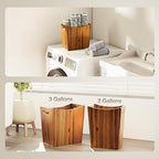 Tidita 3 Gallons Rectangular Wastebaskets - Acacia Wood Waste Basket with Handles - Small Trash Can for Bathroom - Brown Garbage Bin for Spa Decorative, Kitchen Under Counter, Living Room, Office