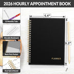 SUNEE 2026 Appointment Book, 2026 Hourly Planner 6.4"x8.3", Hourly, Weekly & Monthly Planner - from January 2026 - December 2026, Flexible Cover, Note Page, Pocket, Bookmark, Black