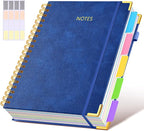 Hardcover Spiral Notebook 8.5"x11" Journal with Removable Dividers Tabs, 300 Pages Leather 5 Subject Notebook College Ruled, Large A4 Notebooks for Work School, Lined Journal for Women, A4 Navy