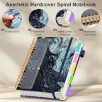 Spiral Journal Notebooks for Work, 300 Pages 5 Subject Notebook College Ruled with Dividers & Tabs, 8''x 10'' Large Notebook Journal for Women Students Note-Taking and Organizer (Navy Marble)
