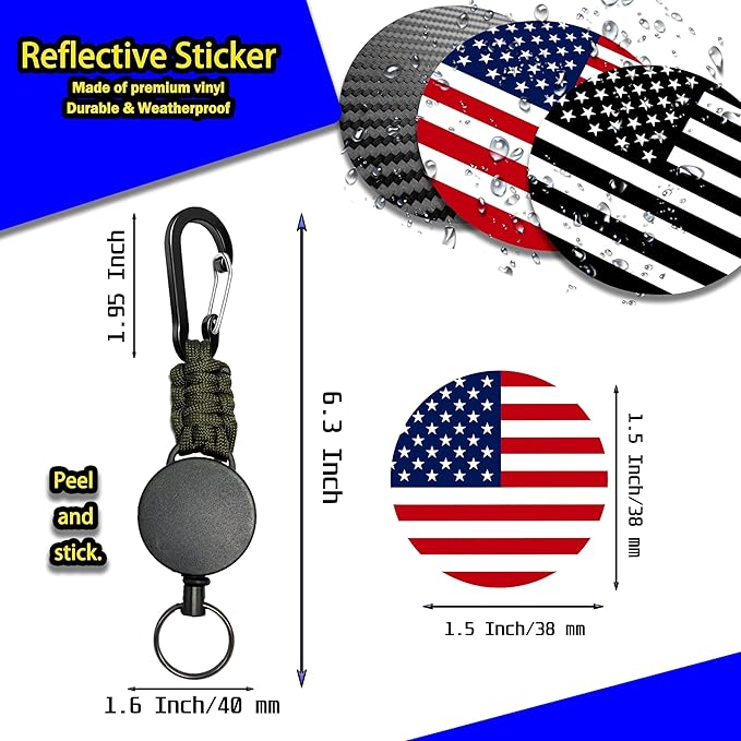 KINBOIN Heavy Duty Retractable Keychain - USA Flag Braided Paracord Lanyard, ID Badge Clip Reel, Necklace Keychains for Travel Work
