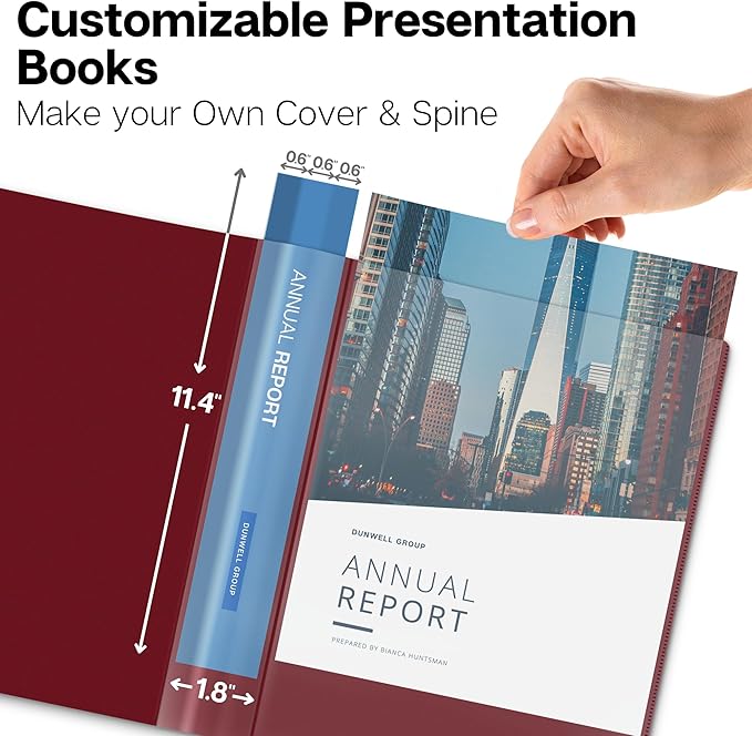 Dunwell Presentation Binder 24-Pocket, Displays 48 Pages, 8.5x11 Portfolio Binder with Plastic Sleeves, Storage and Organizer for Documents, Certificates, Projects, Photos (Ruby)