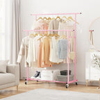 Calmootey Double Rod Clothing Garment Rack,Rolling Hanging Clothes Rack,Portable Clothes Organizer for Bedroom,Living Room,Clothing Store,Pink