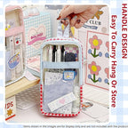 UINSUE Cute Pen case Adorable Bunny Transparent 3-Layer Large Capacity Pencil Case Gadget organizer with Lovely Stickers (Black Plaid)