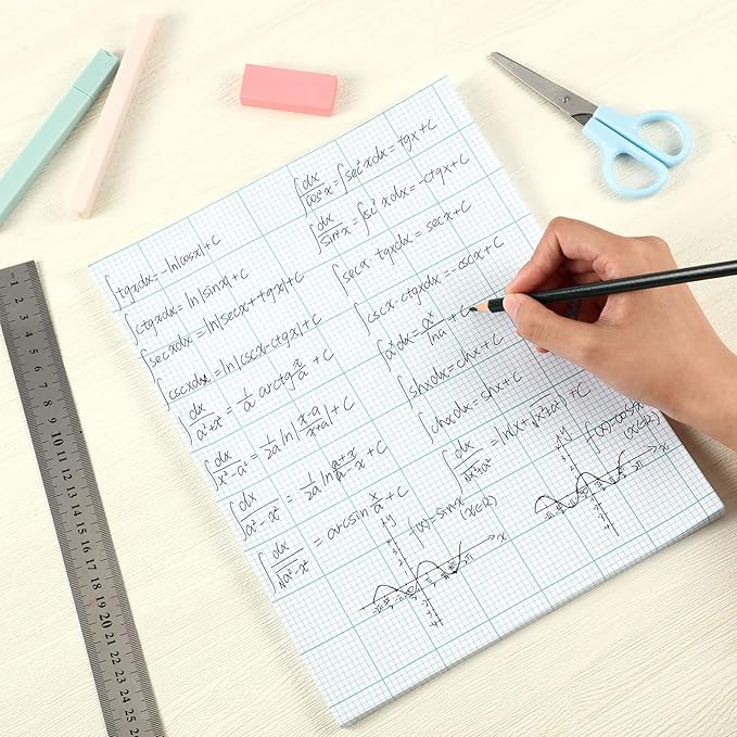 Ctosree 6 Pcs 8.5 x 11 Quadrille Pads 10 Squares Per Graph Paper Pad Back to School Engineer Grid Paper Pad for School Supplies 50 Sheets/Pack