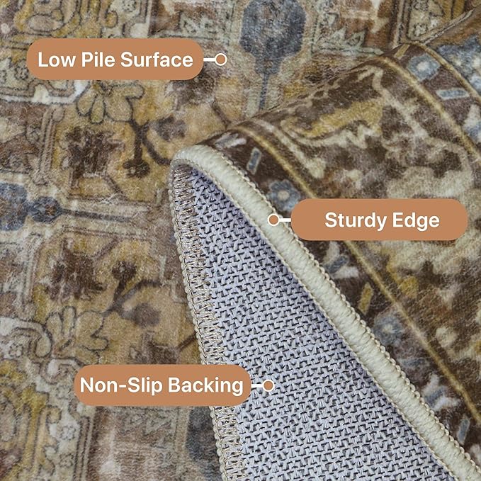 GENIMO 2x6 Runner Rugs for Hallway, Machine Washable Non Slip Vintage Rugs, Low Pile Lightweight Soft Print Rug for enrtyway, Corridor, Home Office, Kitchen, Rustic Brown