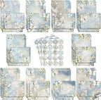 TaoBary 160 Pcs Stationery Paper Set 50 Double Sided Stationery Papers with 50 Matching Envelopes and 60 Round Dot Sticker, 10 Design (Serenity Junk,8.25 x 5.5 Inch)