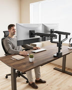 monTEK Dual Monitor Stand Mount with USB for Up to 35" Screens,Tall Post Mounted Monitor Arm Holds Max 24.25lbs Per Screen, Full Motion Adjustable Monitor Arm Desk Mount with C-Clamp/Grommet