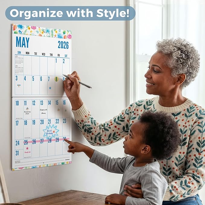 CRANBURY Large Print Wall Calendar 2026, 12x23" Open, 12 Months Seasonal Designs, Use Jan to Dec 2026, Big Numbers, Big Grid, Low Vision Calendar, Non-Glossy Paper for Easy Writing, Includes Planner Stickers