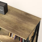Horizontal Bookshelf Bookcase,6 Cube Storage Organizer with Open Shelf,47 Inch Industrial Low Wide Wood and Metal Cubby shelf,Long shelving unit for Home Office Living Room(Rustic Oak,6 Cube)