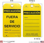 TRADESAFE Spanish Out of Service Tags, Fuera de Servicio - 30 Yellow Caution Sign with 30 Cable Ties, Durable 32 mil Vinyl, Caution Tags for Equipment Repair or Service, Accident Prevention
