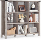 Joaxswe 9 Cube Bookcase, Farmhouse 47 Inch Wide Grey Oak Bookshelf, Wooden 3 Tier Display Large Open Book Shelf, Vintage Horizontal Book Case for Home Office, Cubby Storage Cabinet for Living Room