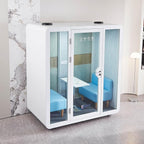 Mobile Office Pod Booth, Sound Pod, Large Space SoundProof Pod 2-4 People, Sound Booth Mobile Roller, LED Lighting, Centrifugal Fans and AC USB Ports - for 2-4 Persons White