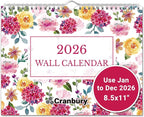 Cranbury Wall Calendar 2026 8.5x11, 12 Month Desk Calendar with Bouns Stickers and Large Writing Blocks, Premium Paper, Floral Design, 8x11 Planner 2026, Twin-Wire Binding