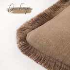 Foindtower Set of 2 Decorative Linen Fringe Throw Pillow Covers Cozy Boho Farmhouse Cushion Cover with Tassels Soft Accent Pillowcase for Couch Sofa Bed Living Room Home Decor,18×18 Inch,Khaki Brown