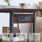 Lerliuo 3-Tier Printer Stand with Charging Station, Industrial Mobile Printer Table with Storage Shelf and Steel Frame, Rolling Printer Cart Holder with Lockable Wheels for Home, Office (Walnut)