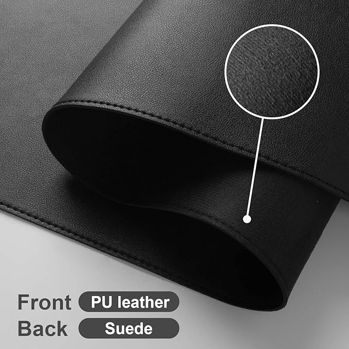 DAWNTREES Desk Mat Protector,PU Leather Desk Pad,Non Slip, Large Mouse Pad and Keyboard Mat, Waterproof Writing Pad for Office and Home (Black,35.5''x16.9'')