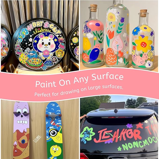 BIGTHUMB Jumbo Graffiti Poster Markers Set: 12 Neon Colors Large 15mm Wide Tip Permanent Ink Thick Acrylic Paint Pens for Rock Painting, Stone, Glass, Wood, Ceramic, Metal, Plastic, Fabric