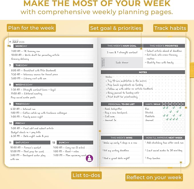Clever Fox Dated Planner 2026-2027 – Weekly Life Planner Notebook for Time Management – Planner with Habits Tracker & To-Do List (Amber Yellow)