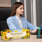 Ship Next Day-Custom Name Plate for Desk, Desk Name Plate Personalized, Acrylic Office Desk Accessories, Appreciation Gifts for Coworkers Employee Boss Teachers Women Men (Sunflower)