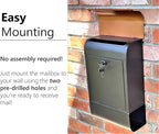 NACH Locking Mailbox, 16 x 4.5 x 10 inch, Black Mailbox with Lock, Waterproof Mailbox Wall Mount - The Dominion Lockable Mailbox