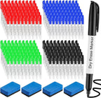 Thenshop 200 Pack Dry Erase Markers Bulk with 4 Magnetic Erasers Fine Tip Dry Erase Markers Whiteboard Pens Bulk for Office Supplies(Colorful)