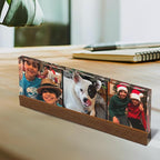 Artblox Personalized Office Desk Name Plate Custom Photo Prints On Acrylic Glass with Teak Wood Stand Turn Your Photos into Stunning Family Christmas Customized Gifts Desk Décor (10"x3")