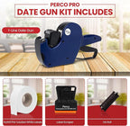 Perco Pro 1 Line Date Label Gun Kit, Includes 8 Digits Date Gun Labeler, 10,000 Plain White Labels, and Preloaded Inker