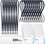 Marspark 200 Sets Clear Name Tags with Lanyard, Lanyards for ID Badges Reusable Strap with ID Holder Plastic Name Badges for Adults Business School Church Conference (Dark Blue)