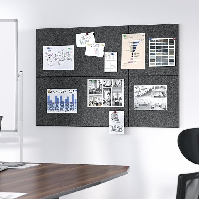 Neatsure Large Cork Board for Wall, 36" x 24" Bulletin Board with Pushpins, 6 Panels Felt Tiles Tack Push Pin Board for Office, Dark Gray