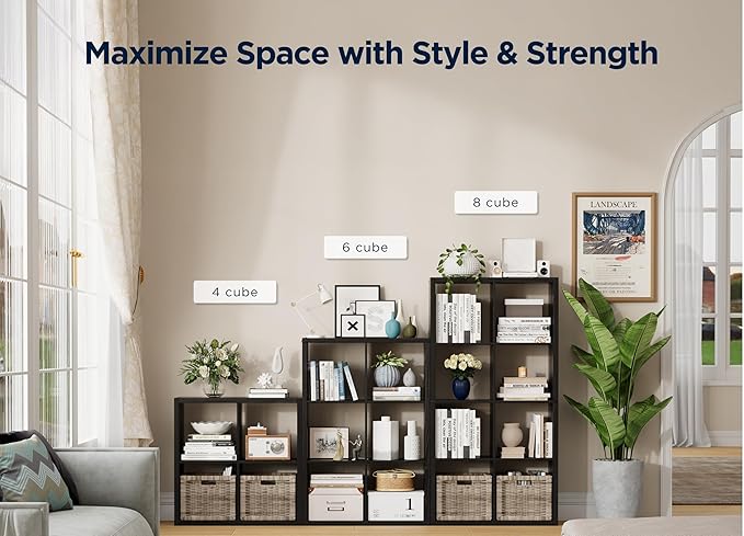 6 Cube Storage Organizer, 2x3 Cube Bookshelf, Cubby Storage Shelf, Wooden Organizer Shelf with Thickened Boards, for Closet Bedroom Home Office Living Room, 36.93" L x 9.37" W x 25.12" H, Black