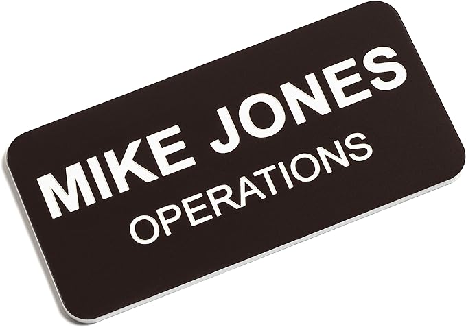 Custom Engraved Name Tag Badges – Personalized Identification with Pin or Magnetic Backing, 1.5 Inches x 3 Inches, Dark Brown/White