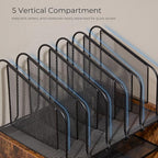 Y YOMA Wooden Desk Organizer, 4-Tier Mesh Desk Organizer with Drawer, Paper Tray & 5 Vertical File Holders, 2 Pen Holders, Desktop Organizer and Accessories for Home Office Dorm