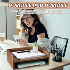 Yeaqee 4 Pcs Stackable Paper Organizer Tray Wood Desk Organizer Letter Tray Desktop Letter Size Office Wooden Desk Shelf Paper Holder Folder Organization Rack for Mail File Document(Dark Wood Color)