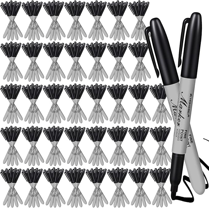 Thenshop 160 Pack Black Permanent Markers Bulk - Fine Point Permanent Marker Quick Drying Waterproof Pens for Doodling Writing Marking Classroom Work on Wood Metal Stone Glass, Office School Supplies