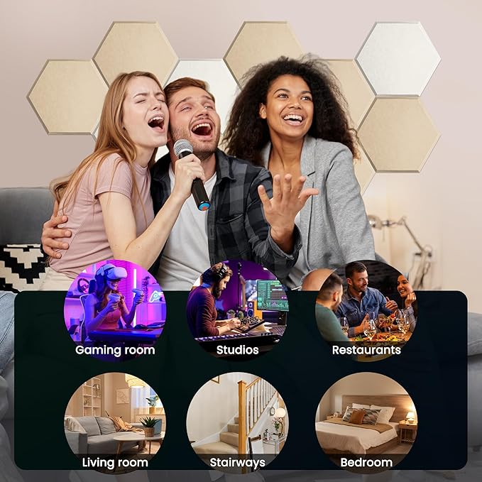 Acoustic Panels 12 Pack Soundproof Wall Panels, 14" X 12" X 0.4" Sound Proof Panles, High-Density Wall Decoration Sound Absorbing Panel, Hexagon Wall Panel for Home Office with Self-Adhesive-Brown