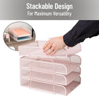 Mind Reader Stackable Paper Tray, Desktop Organizer, File Storage, Office, Metal Mesh, 10.5" L x 13.5" W x 11.25" H, 4 Pcs., Pink