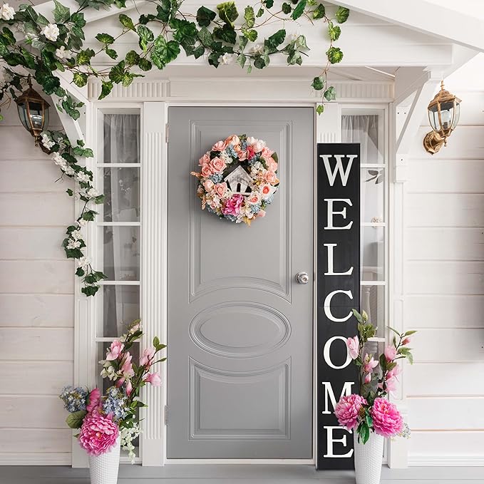 Tall Outdoor Welcome Sign for Front Door, 6ft Black ,Rustic Tall Welcome Sign for Front porch decor, Farmhouse Welcome Porch Sign Wood Vertical Decor, Fall porch decor for The Home