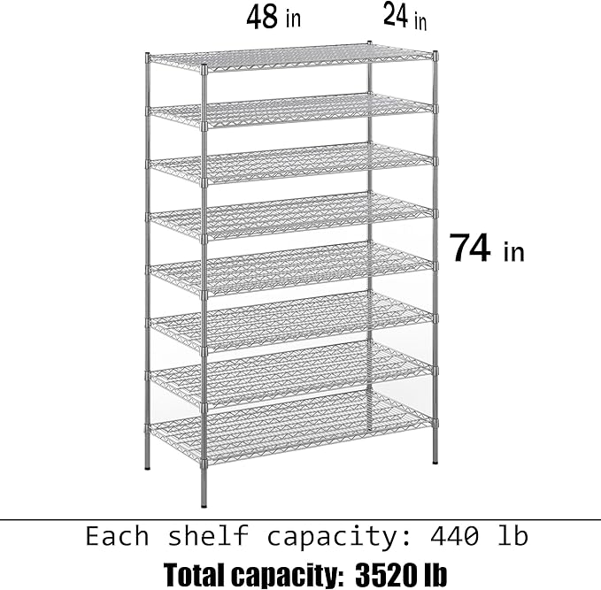 Regal Altair 24" Deep x 48" Wide x 74" Height Wire Shelving Kit | 8-Tier | NSF Commercial Storage Rack Unit