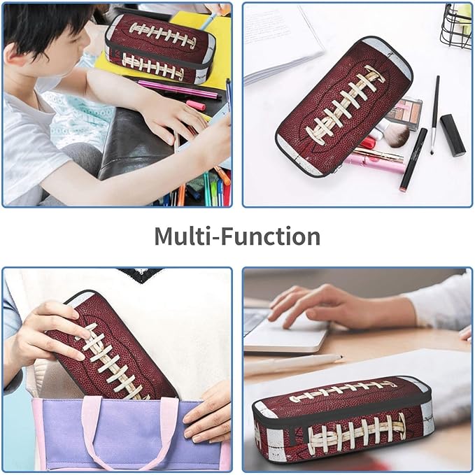 HKHEHOP American Football Ball Vintage Theme Pencil Case Storage Pencil Pouch Stationery Bags With Zipper Portable Pen Holder Box Organizer For Boys Teens Student College School Office Supplies