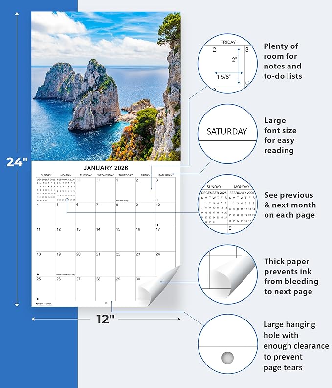 2026 Italy Monthly Wall Calendar | Travel Calendar 2025-2026