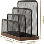 Wooden Desk Mail Organizer, Desktop File Organizer Metal Mesh with 3 Vertical Upright Compartments, Mail Sorter Letter Organizer Rack for Letters, Postcards, Brochures, Mail Holder (2 Pack Black)