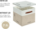 DECOMOMO Storage Basket with Lid, Storage Cubes with Handles, Fabric Box with Lid (Beige and White, 11” / 3 Pack)